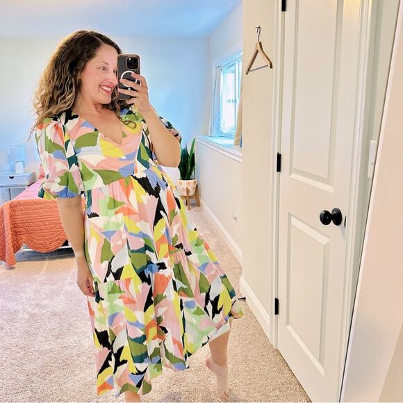 NWT Tuckernuck Crosby by Mollie Burch Green Pink Printed Maxi Dress Small - Picture 1 of 14